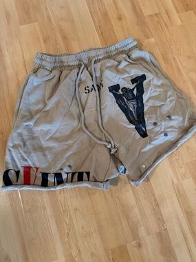 Gray Athletic Graphic Men's Shorts with Black and Red Accents
